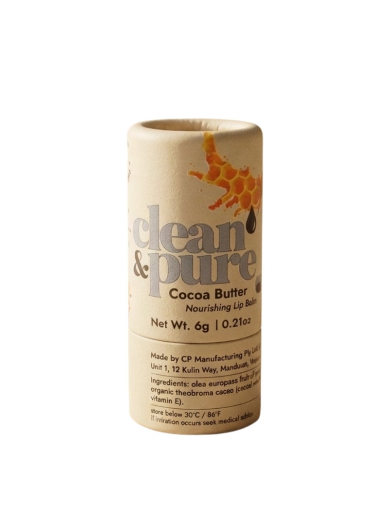 Clean & Pure Cocoa Butter Lip Balm – 100% Natural, Cocoa Butter & Beeswax for Moisturizing, Nourishing & Soft Lips, 6g - Image 1