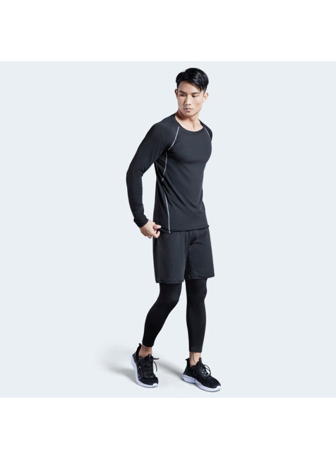 Fandimu Men's Fleece-lined 3-piece Sports Set Long Sleeve Thin Fleece Base Layer Stretch Training Basketball Running Suit 2XL - Image 2