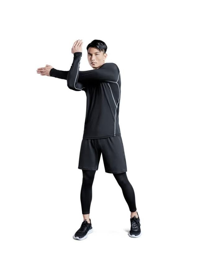 Fandimu Men's Fleece-lined 3-piece Sports Set Long Sleeve Thin Fleece Base Layer Stretch Training Basketball Running Suit 2XL - Image 5