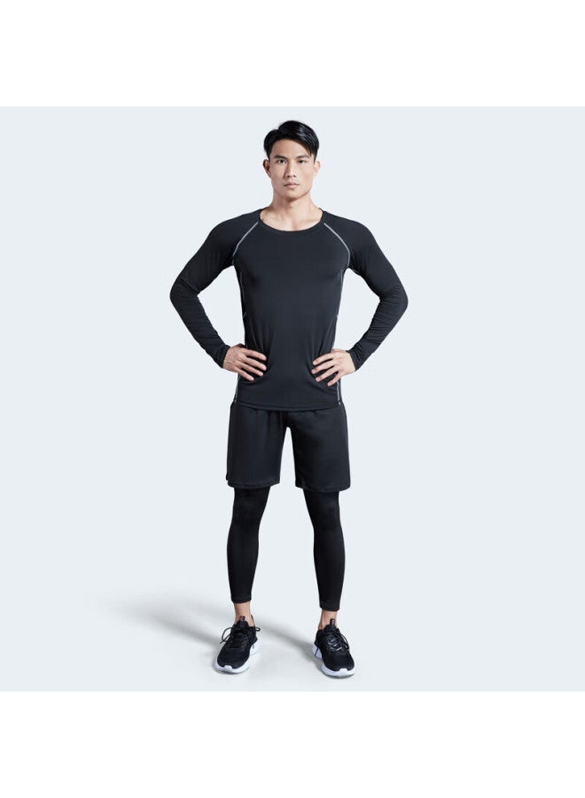 Fandimu Men's Fleece-lined 3-piece Sports Set Long Sleeve Thin Fleece Base Layer Stretch Training Basketball Running Suit 2XL - Image 4