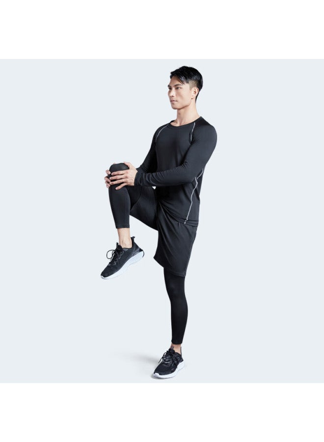 Fandimu Men's Fleece-lined 3-piece Sports Set Long Sleeve Thin Fleece Base Layer Stretch Training Basketball Running Suit 2XL - Image 3