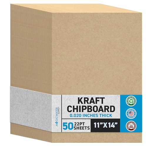 MagicWater Supply MagicWater Chipboard Sheet for DIY Projects - 11x14 Inch - 50 Pack - 22 pt - Heavy Duty Kraft (0.020 Inch Thick) Paperboard, for Scrapbooking, Books, Picture Frame Backing, Arts Project & Crafts - Image 1
