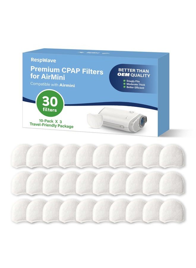 RespWave Disposable Replacement AirMini CPAP Filters - Compatible with Resmed AirMini, for Travel & Home Use, CPAP Supplies Accessories, 30 Pack - Image 1