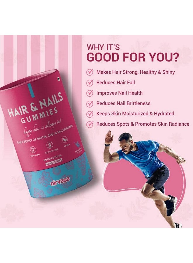 Nirvasa Hair & Nail Gummies with Biotin | Helps Keep Hair, Nail, Skin Healthy & Nourished | Ideal Supplement for Men & Women | Sugar-Free I Mixed Berries Flavoured - 60 Gummies Set of 1 - Image 3