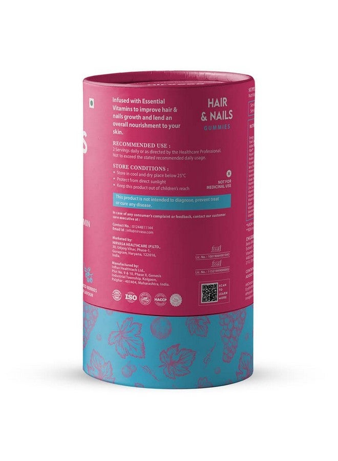 Nirvasa Hair & Nail Gummies with Biotin | Helps Keep Hair, Nail, Skin Healthy & Nourished | Ideal Supplement for Men & Women | Sugar-Free I Mixed Berries Flavoured - 60 Gummies Set of 1 - Image 2