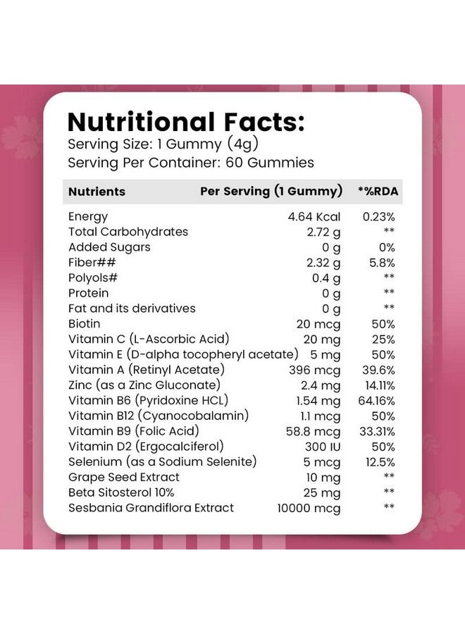 Nirvasa Hair & Nail Gummies with Biotin | Helps Keep Hair, Nail, Skin Healthy & Nourished | Ideal Supplement for Men & Women | Sugar-Free I Mixed Berries Flavoured - 60 Gummies Set of 1 - Image 5