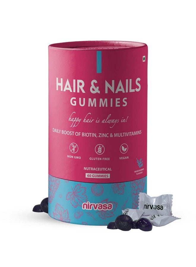 Nirvasa Hair & Nail Gummies with Biotin | Helps Keep Hair, Nail, Skin Healthy & Nourished | Ideal Supplement for Men & Women | Sugar-Free I Mixed Berries Flavoured - 60 Gummies Set of 1 - Image 1