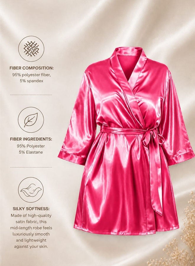 MARGOUN Women's XL/2XL Size Pure Short Satin Robes Bridesmaid and Bride Silky Robes Sleepwear Soft Dressing Gown Bride Pajamas Morning Robe Mid-Length Nightdress Baby Pink - Image 5