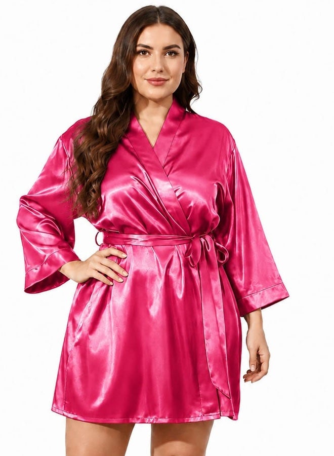 MARGOUN Women's XL/2XL Size Pure Short Satin Robes Bridesmaid and Bride Silky Robes Sleepwear Soft Dressing Gown Bride Pajamas Morning Robe Mid-Length Nightdress Baby Pink - Image 1
