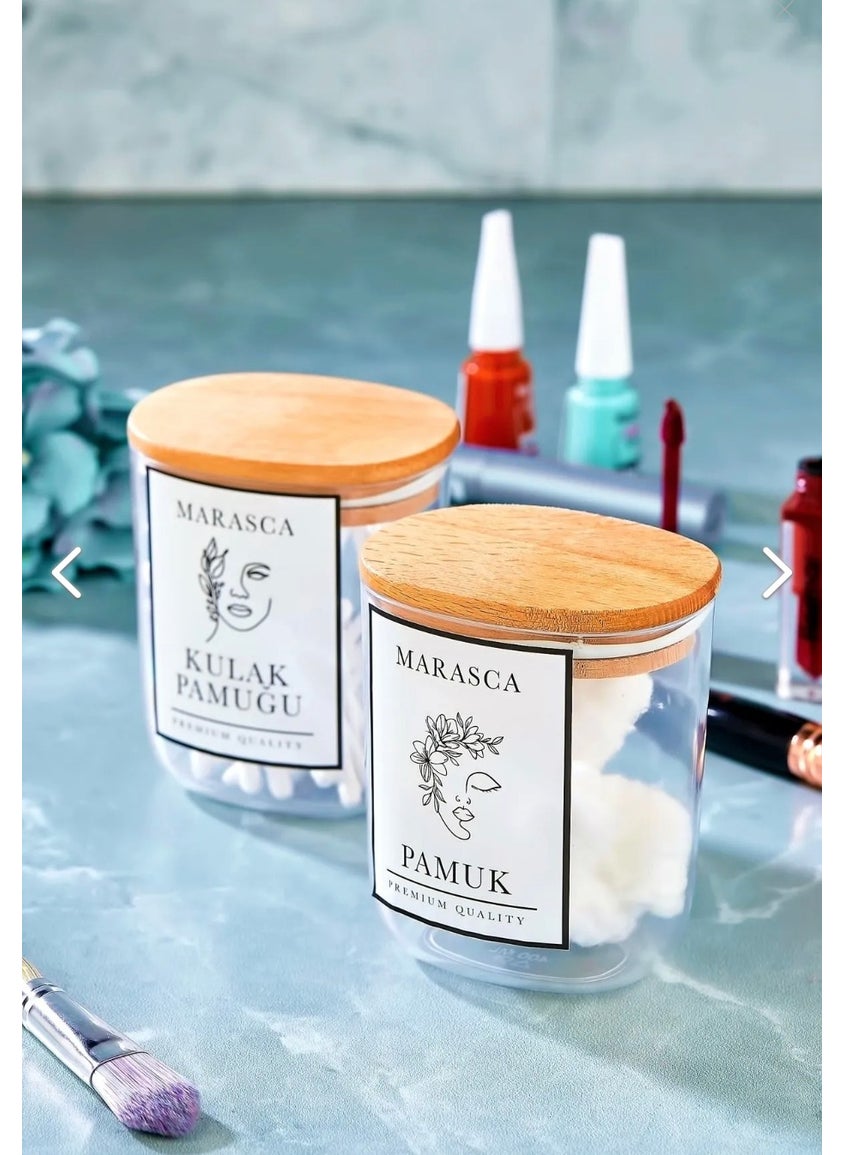 Fbz Home 2-pack Marasca Cotton Jar with Wooden Lid Cotton Jar Mica Jar 400 ml  - Image 1