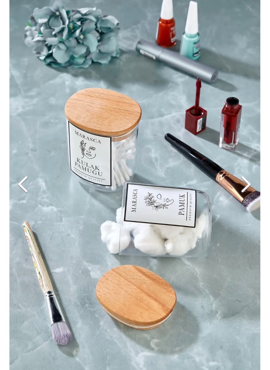 Fbz Home 2-pack Marasca Cotton Jar with Wooden Lid Cotton Jar Mica Jar 400 ml  - Image 4