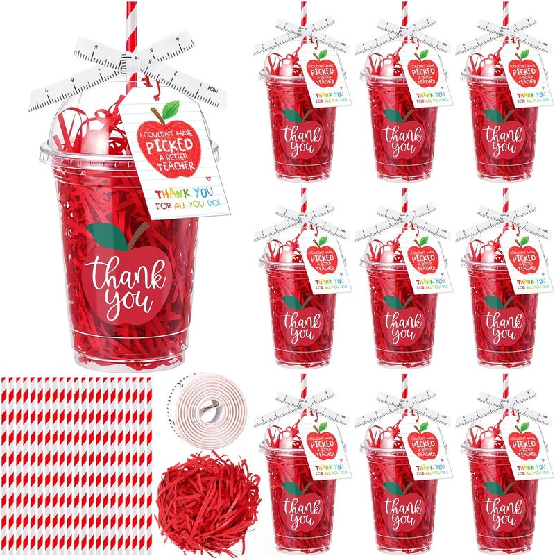 LemonRoad 12 Sets Teacher Appreciation Gifts Bulk, Plastic Coffee Cup Container Gift Card Holder, Teacher Week Thank You Gifts Graduation Back to School End of Year Ornaments (Apple) - Image 1