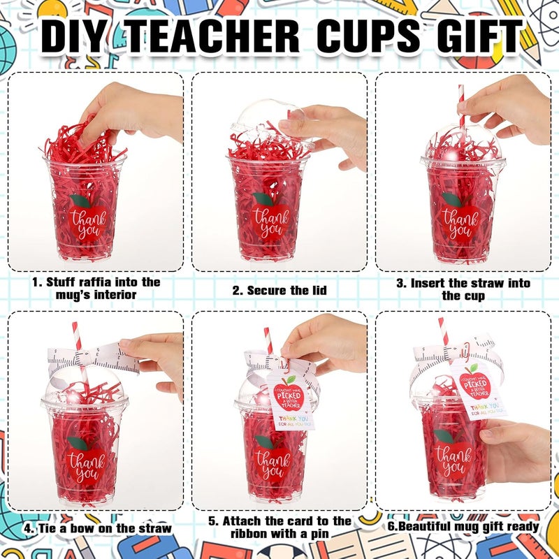 LemonRoad 12 Sets Teacher Appreciation Gifts Bulk, Plastic Coffee Cup Container Gift Card Holder, Teacher Week Thank You Gifts Graduation Back to School End of Year Ornaments (Apple) - Image 3