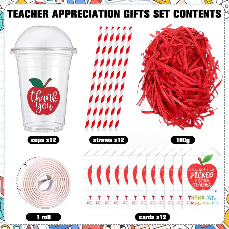 LemonRoad 12 Sets Teacher Appreciation Gifts Bulk, Plastic Coffee Cup Container Gift Card Holder, Teacher Week Thank You Gifts Graduation Back to School End of Year Ornaments (Apple) - Image 4