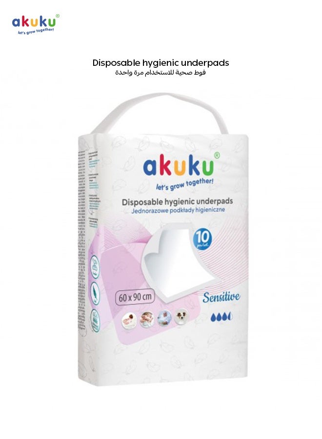 Akuku Disposable Hygienic Underpads for Baby Changing | 60x90 cm | 10 Pack | Sensitive Skin Friendly | Soft Top Layer | Leakproof Waterproof | Multi-Purpose Use