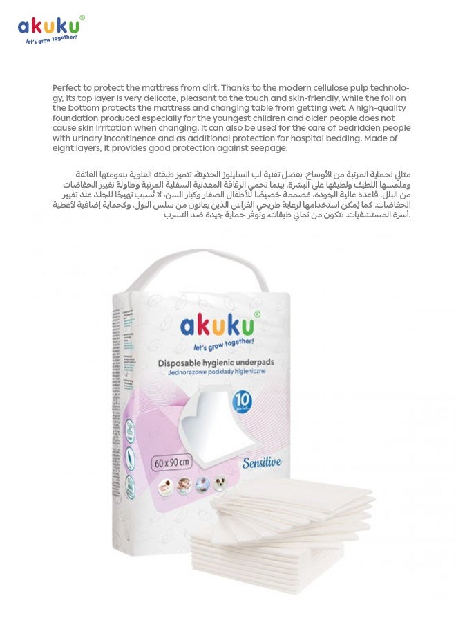 Akuku Disposable Hygienic Underpads for Baby Changing | 60x90 cm | 10 Pack | Sensitive Skin Friendly | Soft Top Layer | Leakproof Waterproof | Multi-Purpose Use  - Image 2