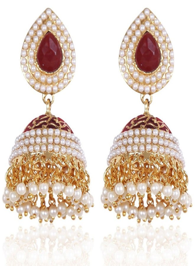 YouBella Traditional Gold Plated Red Jhumki Earrings For Women/Girls - Image 1