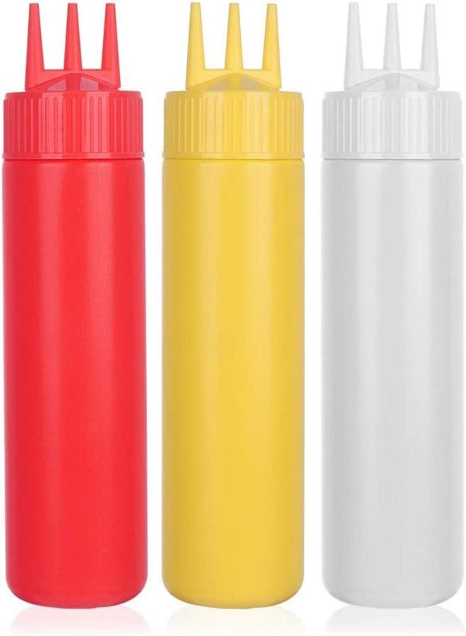 PUTHAK Plastic 3pcs Multicolor Squeeze Bottle 3 Hole Ketchup Mustard Salad Dressing Seasoning Squeezer Suitable for Family Restaurant Bakery(500ml) - Image 1
