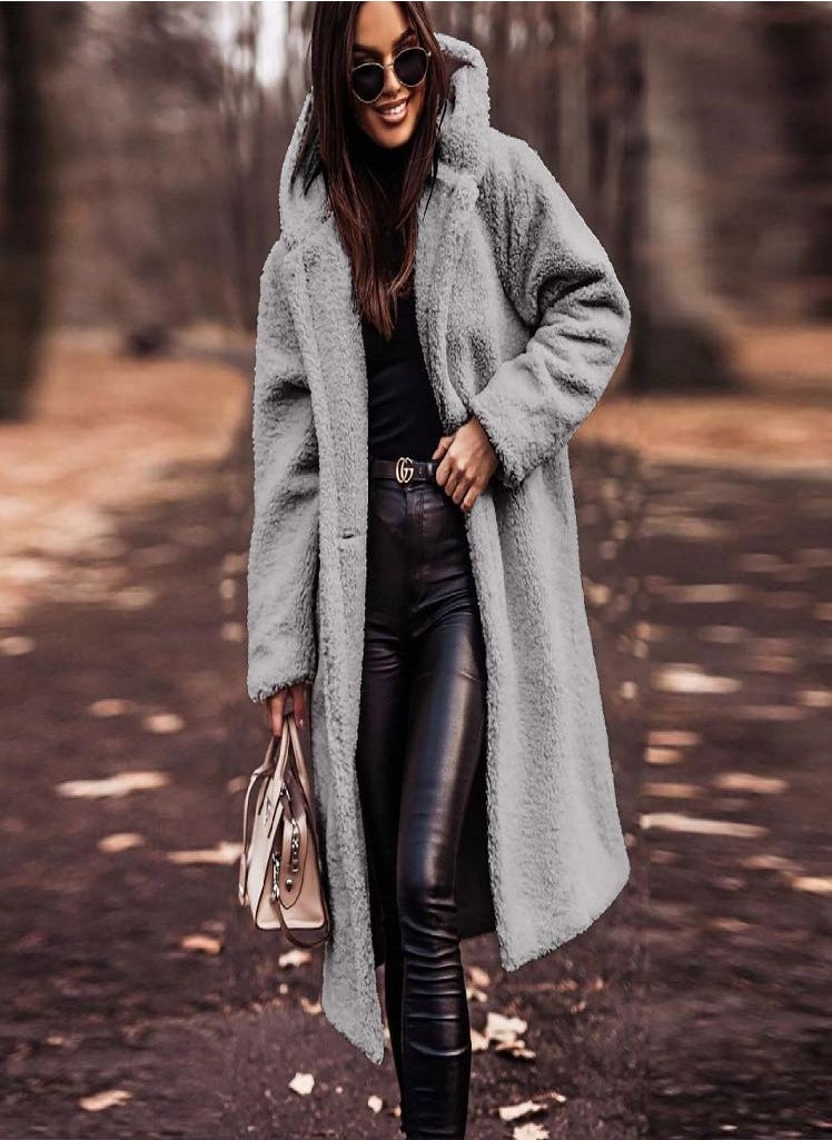 Eckek - Women's Long Autumn And Winter Solid Color Long-Sleeved Woolen Women's Coat - Image 1