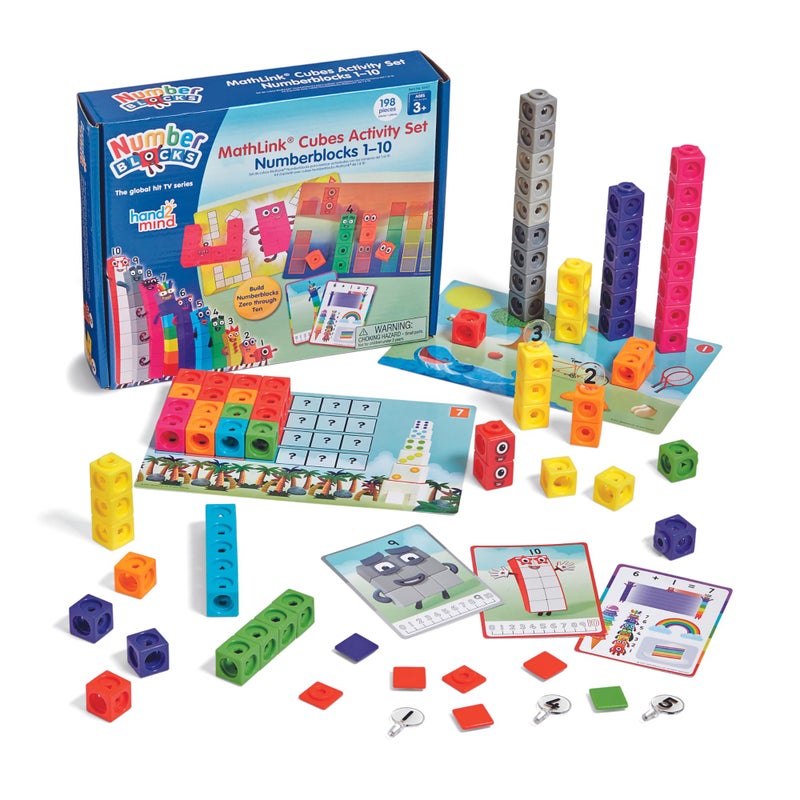 hand2mind MathLink Cubes Numberblocks 1-10 Activity Set, 30 Preschool Learning Activities, Counting Blocks, Linking Cubes, Educational Toys for Kids, Number Games, Math Manipulatives Kindergarten - Image 1