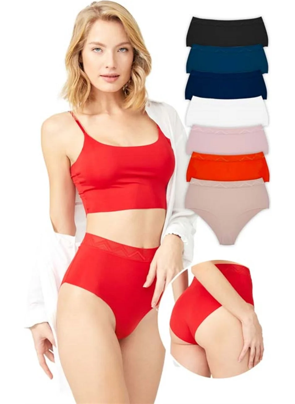 كوتن هيل Basic High Waist Laser Cut Bikini Panties 7 Pack