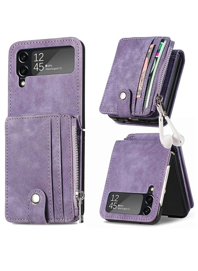 Excefore Galaxy Z Flip 4 Wallet Case with Card Holder 2 in 1 Detachable Zipper Wallet, Slim Fit Retro PU Leather Protective Flip Phone Cover for Samsung Galaxy Z Flip 4 5G 2022 (Purple) - Image 1