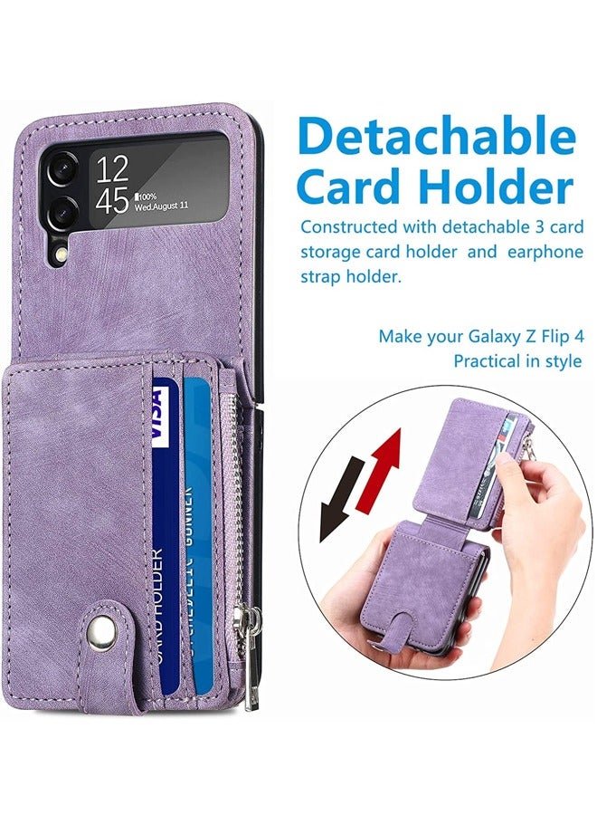 Excefore Galaxy Z Flip 4 Wallet Case with Card Holder 2 in 1 Detachable Zipper Wallet, Slim Fit Retro PU Leather Protective Flip Phone Cover for Samsung Galaxy Z Flip 4 5G 2022 (Purple) - Image 2
