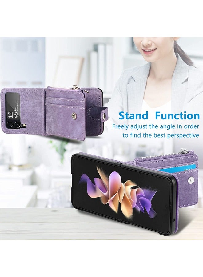 Excefore Galaxy Z Flip 4 Wallet Case with Card Holder 2 in 1 Detachable Zipper Wallet, Slim Fit Retro PU Leather Protective Flip Phone Cover for Samsung Galaxy Z Flip 4 5G 2022 (Purple) - Image 5