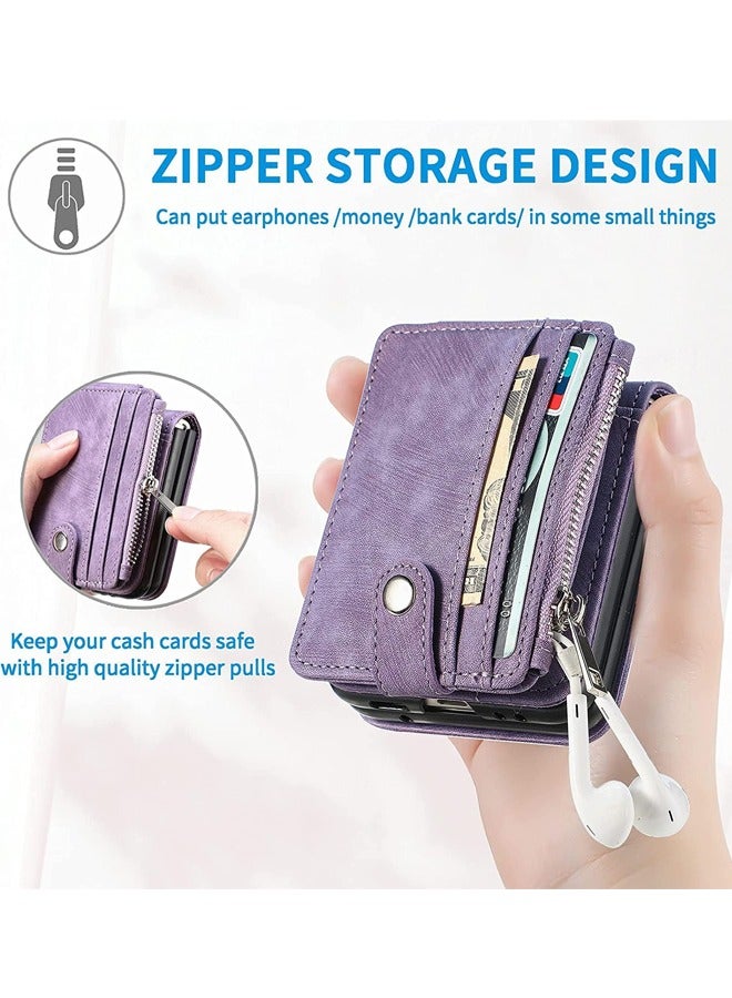 Excefore Galaxy Z Flip 4 Wallet Case with Card Holder 2 in 1 Detachable Zipper Wallet, Slim Fit Retro PU Leather Protective Flip Phone Cover for Samsung Galaxy Z Flip 4 5G 2022 (Purple) - Image 3
