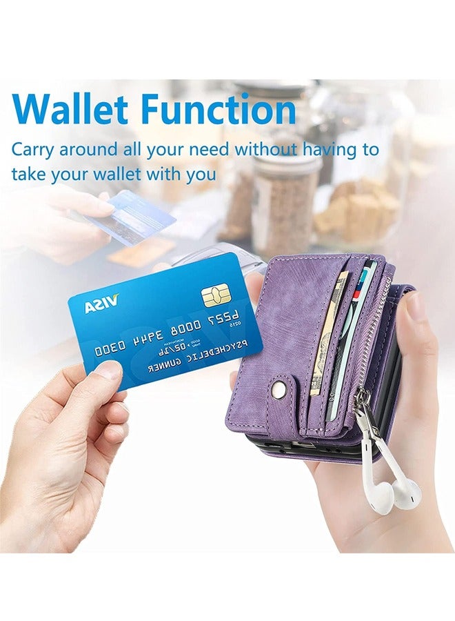 Excefore Galaxy Z Flip 4 Wallet Case with Card Holder 2 in 1 Detachable Zipper Wallet, Slim Fit Retro PU Leather Protective Flip Phone Cover for Samsung Galaxy Z Flip 4 5G 2022 (Purple) - Image 4