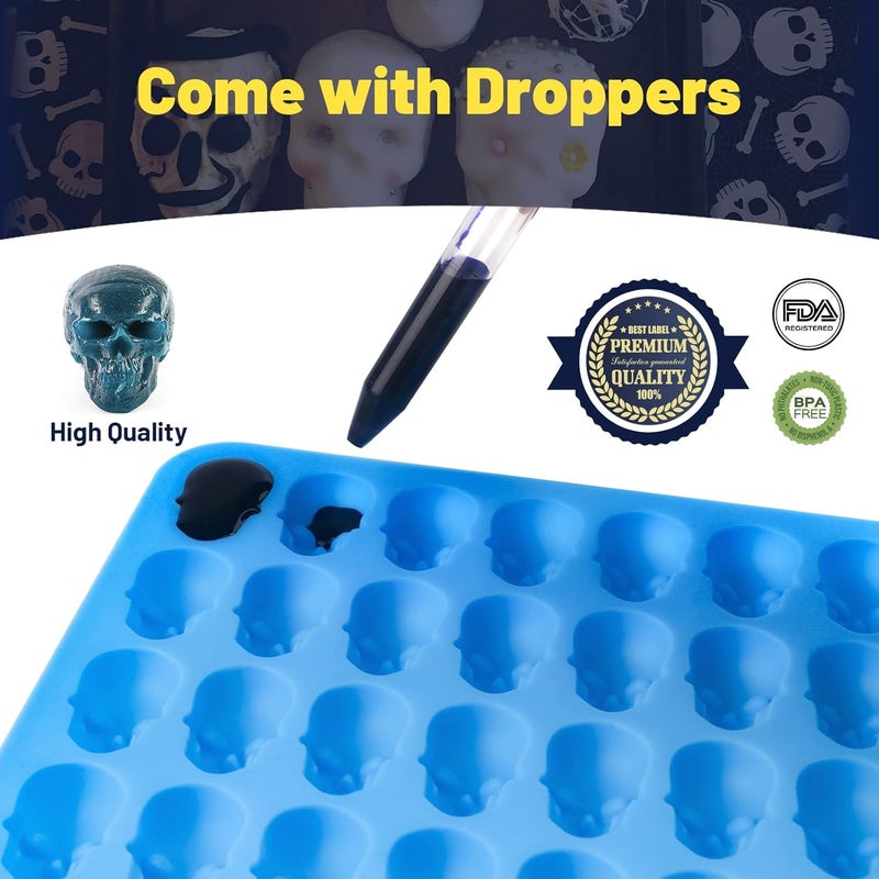 Sidosir 4Pcs Gummy Skull Chocolate Molds, Gummy Skull Candy Molds, Non-stick Silicone Candy Molds with 2 Droppers - Image 5