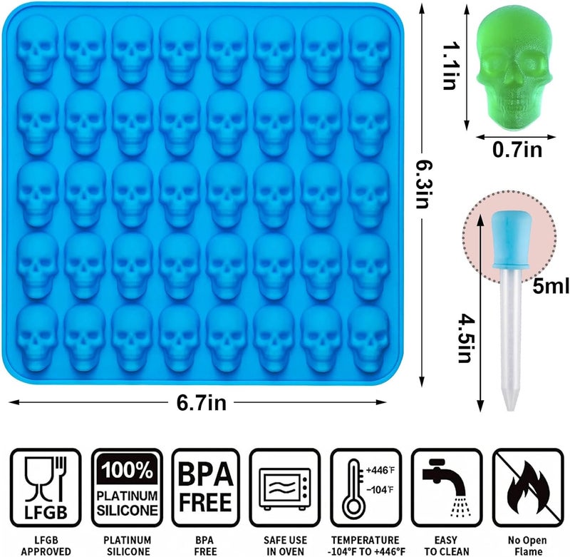 Sidosir 4Pcs Gummy Skull Chocolate Molds, Gummy Skull Candy Molds, Non-stick Silicone Candy Molds with 2 Droppers - Image 2