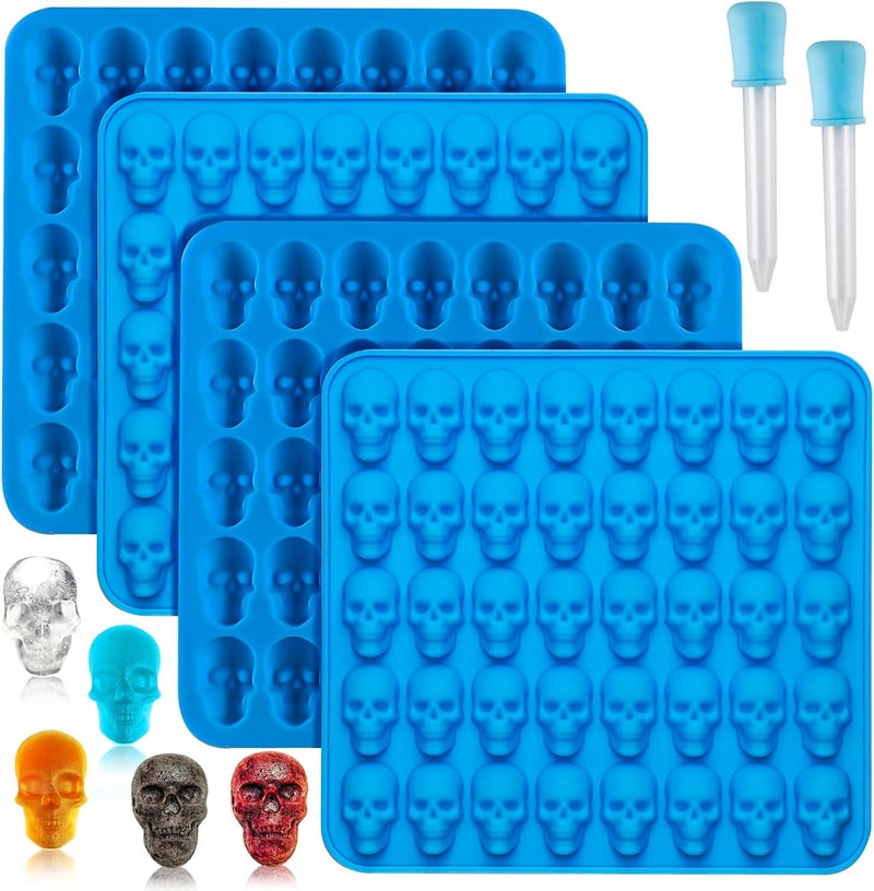 Sidosir 4Pcs Gummy Skull Chocolate Molds, Gummy Skull Candy Molds, Non-stick Silicone Candy Molds with 2 Droppers - Image 1