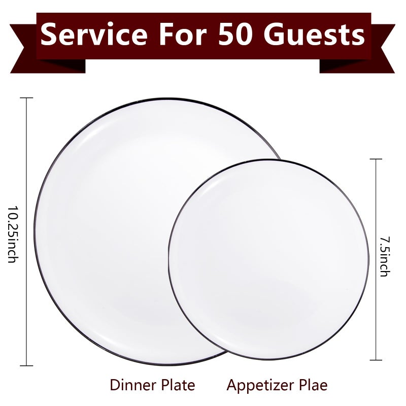 ejonirinjonir EI 100pcs White and Black Plates Black Plastic Plates Disposable Party Dinnerware Set for Wedding Family Gathering Anniversary - Image 2