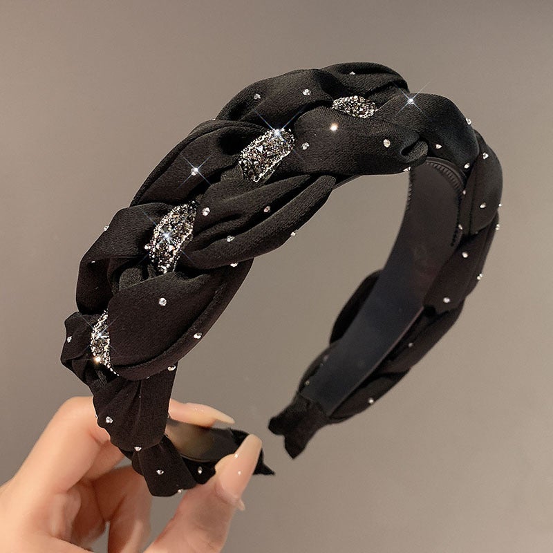 Black Rhinestone Twist Gypsophila Gypsophila High Cranial Top Hair Hoop for Girls High Sense Outgoing All-match Hair Stamp Headwear Headband FG023-1# black rhinestone braided hairband