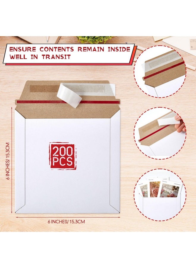 Fainne Fainne 200 Pcs 6 x 6'' Rigid Mailers 400 GSM Keep Flat Cardboard Mailers Shipping Cardboard Envelopes Disc DVD CD Envelopes with Self Adhesive Flap and Tear off Strip for Mailing Photo (White)  - Image 2