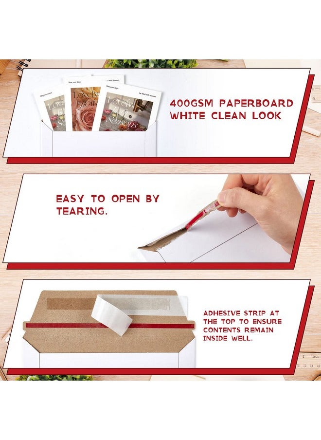 Fainne Fainne 200 Pcs 6 x 6'' Rigid Mailers 400 GSM Keep Flat Cardboard Mailers Shipping Cardboard Envelopes Disc DVD CD Envelopes with Self Adhesive Flap and Tear off Strip for Mailing Photo (White)  - Image 3