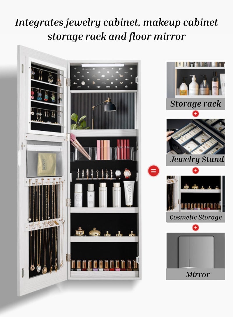 GoldenLike  خزانة مجوهرات بمرآة، مرآة حائط LED قائمة بذاتها مع خزانة تخزين مجوهرات، خزانة مجوهرات بمرآة قابلة للقفل، صندوق تخزين منظم للمجوهرات بمرآة مكياج - Image 3
