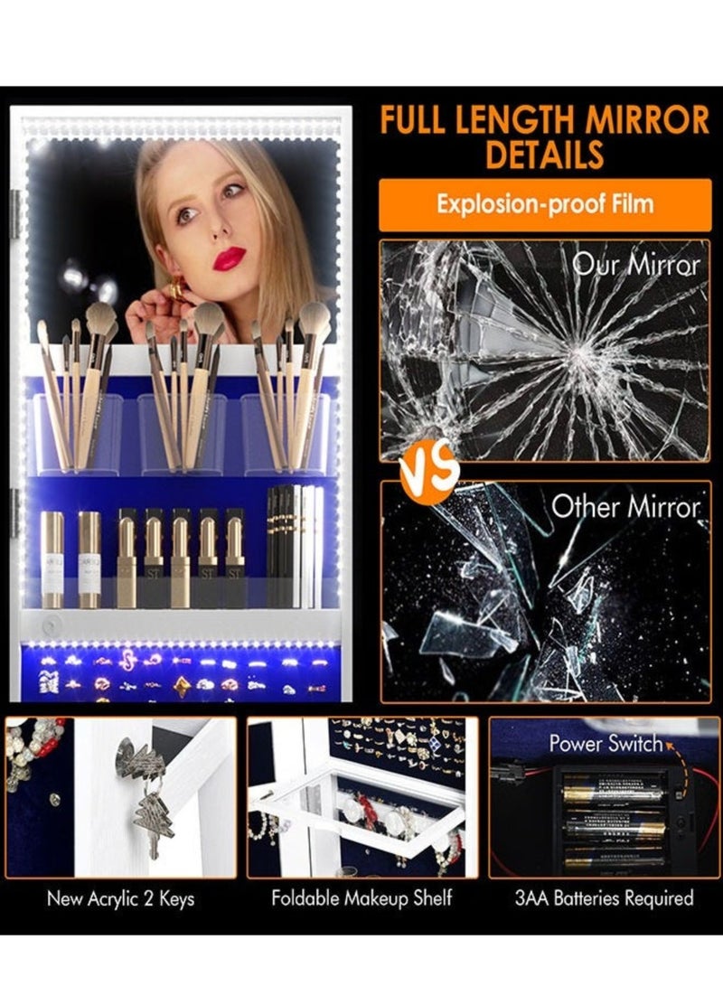 GoldenLike  خزانة مجوهرات بمرآة، مرآة حائط LED قائمة بذاتها مع خزانة تخزين مجوهرات، خزانة مجوهرات بمرآة قابلة للقفل، صندوق تخزين منظم للمجوهرات بمرآة مكياج - Image 5