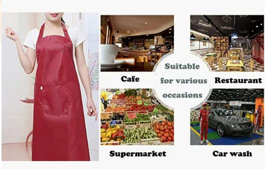 DEBIK® | PVC Waterproof & Dustproof Apron For Dishwashing, Coffee, Dog Grooming, Cleaning Fish, Project-Industrial Chemical Resistant Plastic Front Pocket Free Size Unisex - Pack of 1 (RED) - Image 5