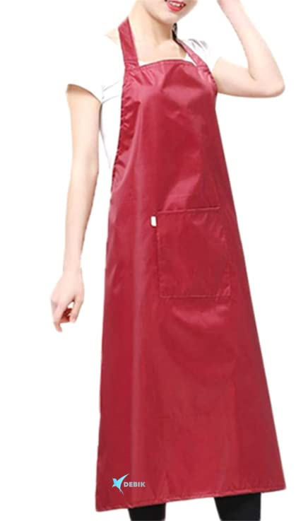 DEBIK® | PVC Waterproof & Dustproof Apron For Dishwashing, Coffee, Dog Grooming, Cleaning Fish, Project-Industrial Chemical Resistant Plastic Front Pocket Free Size Unisex - Pack of 1 (RED) - Image 1