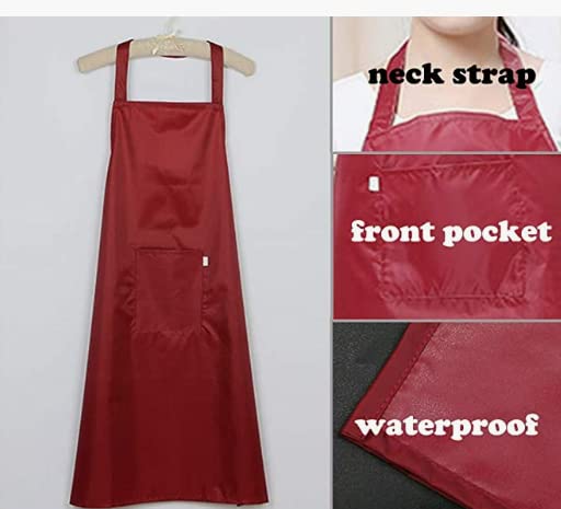 DEBIK® | PVC Waterproof & Dustproof Apron For Dishwashing, Coffee, Dog Grooming, Cleaning Fish, Project-Industrial Chemical Resistant Plastic Front Pocket Free Size Unisex - Pack of 1 (RED) - Image 2