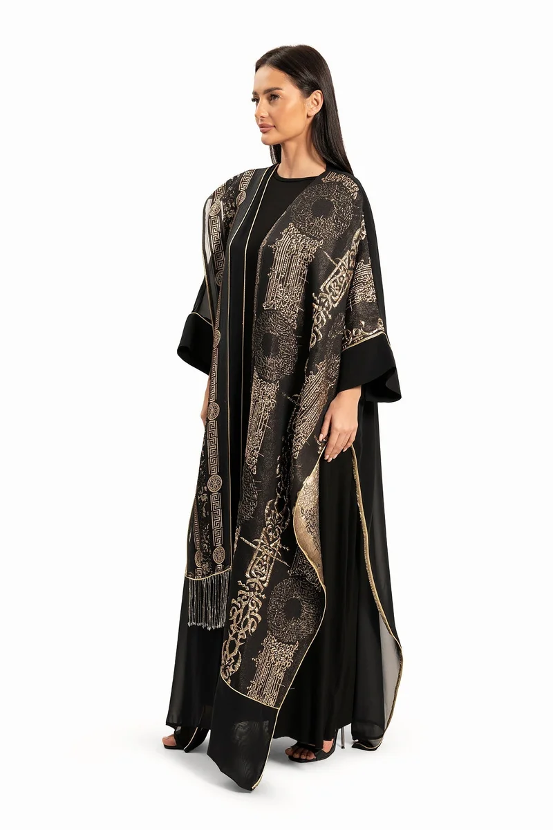 Wecre8 Women Black with Gold Embroidery Kaftan By WECRE8