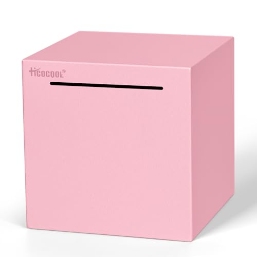 Hicocool Piggy Bank for Adults Must Break to Open Unbreakable Stainless Steel Money Saving Box Pink Palm Size
