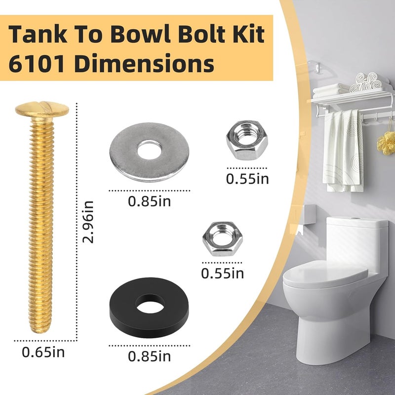 Apopip Tank to Bowl Bolt Kit 6101 Replacement for Fluidmaster, Toilet Tank Replacement Kit Universal Design Fit Most Toilets - Image 3