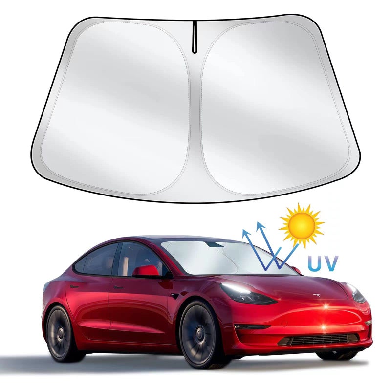 MAKINGTEC تسلا موديل Y موديل 3 مظلة واقية للطي واقي واقي للشمس غطاء مظلة للشمس 2022 ترقية BlackSliver CARSUN07