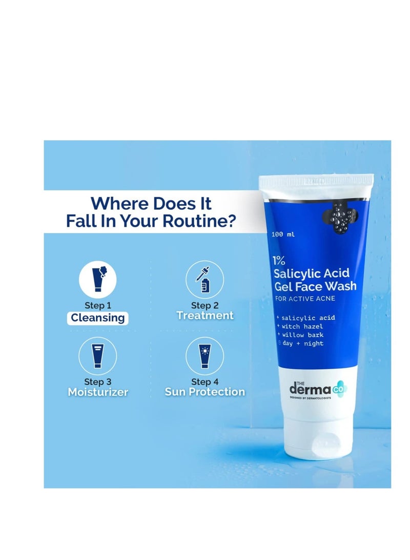 THE derma Co 1% Salicylic Acid Gel Face Wash With Salicylic Acid & Witch Hazel For Active Acne 100 Ml  - Image 3