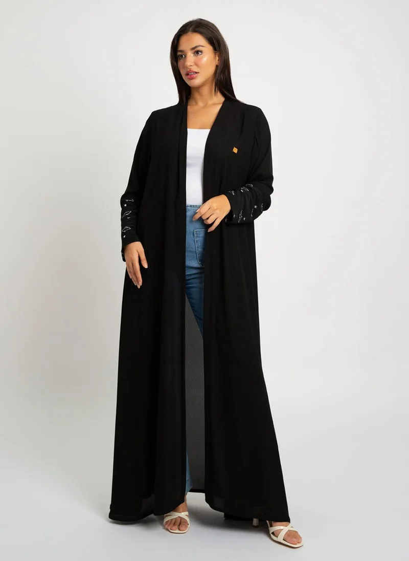 Kaafmeem Black Peaceful Sky A-cut Abaya