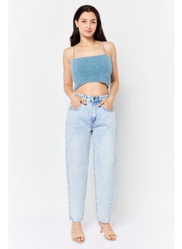 Cotton On Women Mom Fit High Rise Straight Leg No Stretch Jeans, Blue  - Image 4