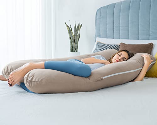 QUEEN ROSE Cooling Pregnancy Pillows, Maternity Pillow for Sleeping, 55in U Shaped Body Pillow for Pregnant Support, with Removable Silky Cover, Beige - Image 3